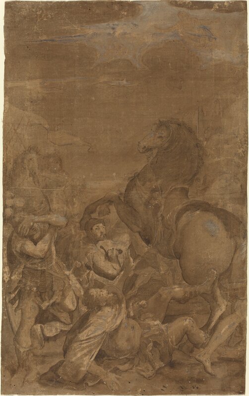 After Lodovico Carracci, ‘The Conversion of Saint Paul’, 17th century, Drawing, Collage or other Work on Paper, Pen and ink with brown wash on tan paper, National Gallery of Art, Washington, D.C.