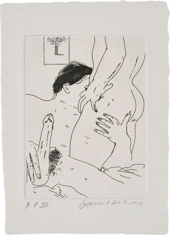 David Hockney, ‘An Erotic Etching’, 1975, Print, Etching, on wove paper, with full margins., Phillips