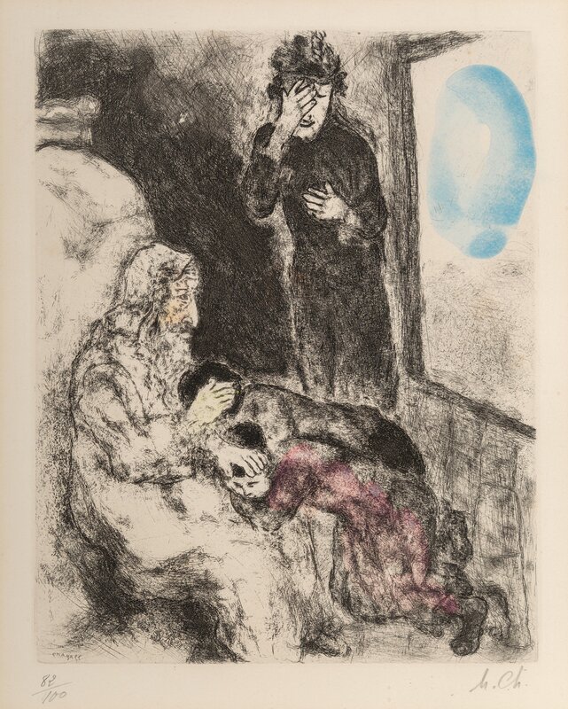 Marc Chagall, ‘Bénédiction d'Ephraïm et Manassé, from Bible’, Print, Etching with hand coloring on wove paper, Heritage Auctions