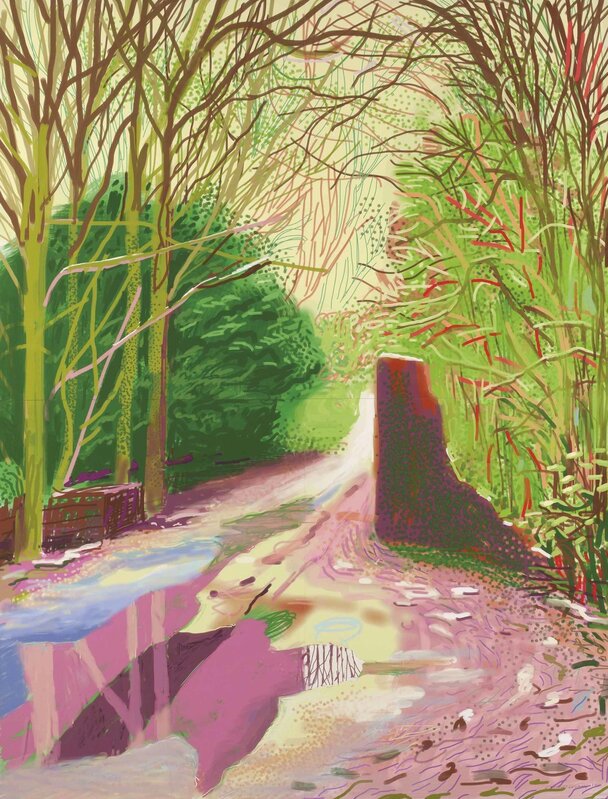 David Hockney, ‘The Arrival of Spring in Woldgate, East Yorkshire in 2011 (twenty eleven) – 2 January 2011’, 2011, Print, IPad drawing in colours printed on four sheets of paper, Christie's