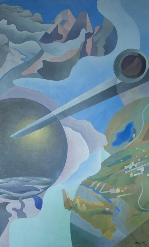 Benedetta (Cappa Marinetti), ‘Synthesis of Aerial Communications (Sintesi delle comunicazioni aeree)’, 1933-1934, Painting, Tempera and encaustic on canvas, Guggenheim Museum