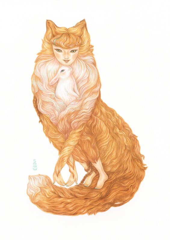 Selena Wong, ‘Fox Lady And Her Pet’, 2015, Painting, Gouache on Archival Paper, Gallery House