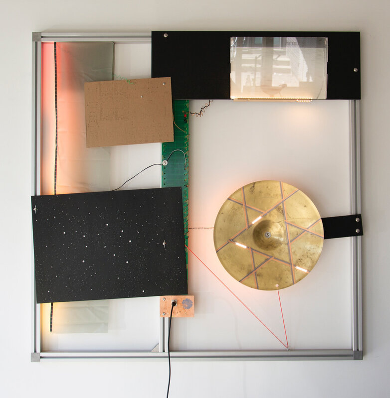 Haroon Mirza, ‘The Virgin Will Keep Rising (LED Circuit Composition #32)’, 2020, Mixed Media, Addressable LED’s, copper tape, wire, Arduino, screen print, velccromat(?), copper rings found at CERN, canvas, XLR lead, aluminium profile, Häusler Contemporary
