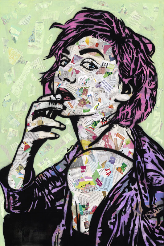 Amy Smith, ‘I Woke Up Like This - Contemporary Street Art Portrait of Woman with Collage, Pink, Purple, Green ’, 2019, Painting, Mixed Media Collage on Canvas, Gallery 1202