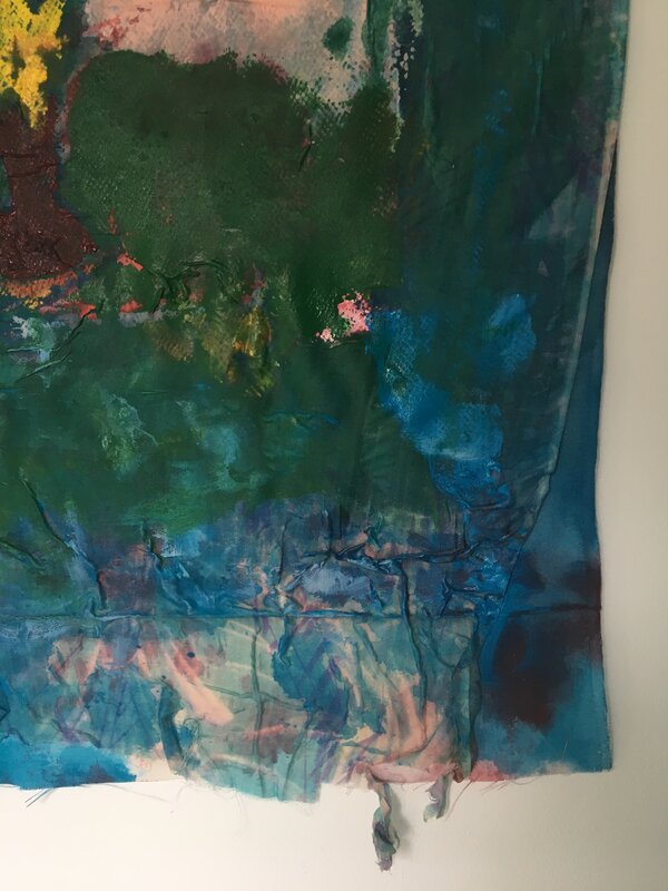 Joel Handorff, ‘Painting of bouquet of flowers on fabric: 'Blue Ocean'’, 2018, Painting, Synthetic Silk on Tea Printed Transparent Fabric, Acrylic Paint, Ivy Brown Gallery