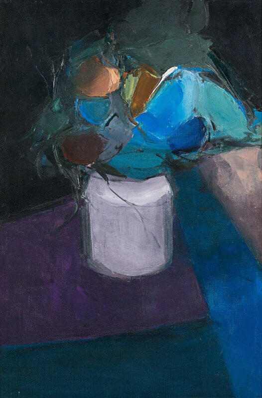 Donald Hamilton Fraser, ‘Table with Blue Flowers’, 1957, Painting, Oil on canvas, Rosenberg & Co. 