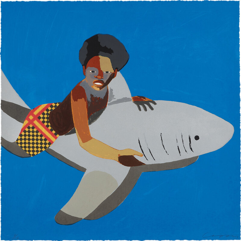 Derrick Adams, ‘Shark Float’, 2017, Drawing, Collage or other Work on Paper, Screenprint and collage on paper, Phillips