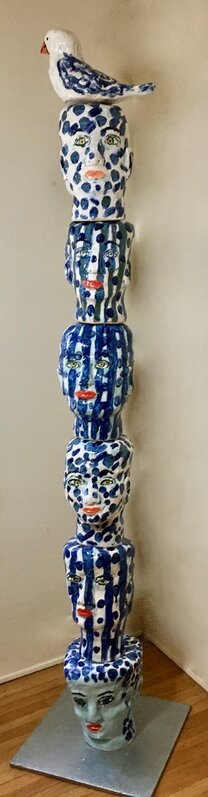 Linda H. Smith, ‘Blue Head Totem’, 2020, Sculpture, Ceramic with steel base, bG Gallery