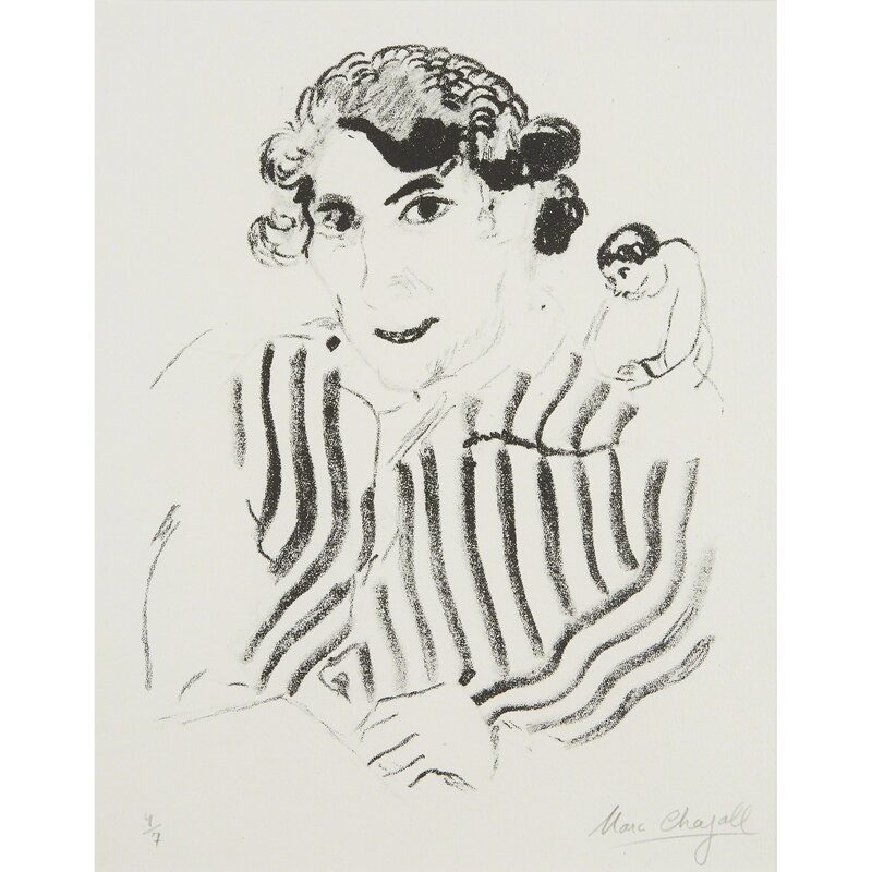 Marc Chagall, ‘Self-Portrait In Striped Shirt’, 1922 (printed in 1956), Print, Lithograph on wove paper, Freeman's