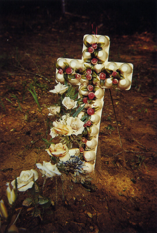 William Christenberry, ‘Grave with Egg Carton Cross, Hale County, Alabama’, 1975, Photography, Dye transfer print, Jackson Fine Art