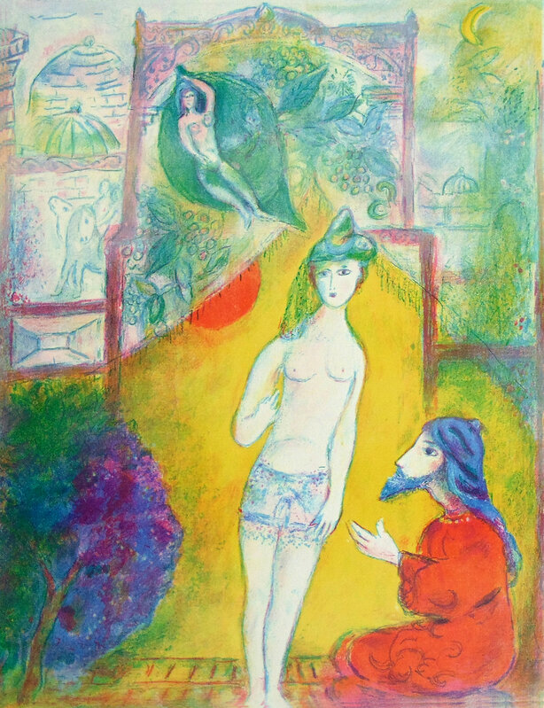 Marc Chagall, ‘Then the Boy displayed to the Dervish his Bosom…, from: Four Tales from the Arabian Nights’, 1948, Print, Original Hand Signed and Numbered Lithograph in Colours on Laid Paper, Gilden's Art Gallery
