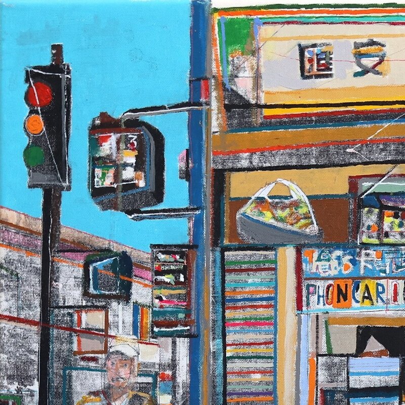 Fabio Coruzzi, ‘Downtown to Chinatown’, 2019, Painting, Screen Print, Oil Pastel, Acrylic Gel Ink, Watercolor, Graphite on Canvas, Artspace Warehouse