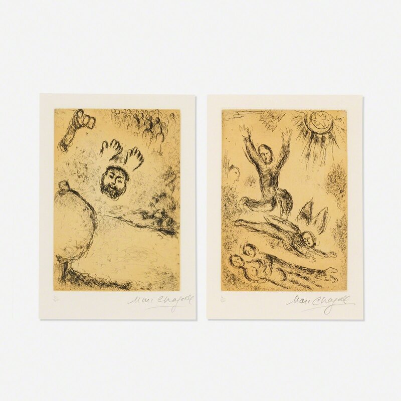 Marc Chagall, ‘Etching 12, Psalm 25 and Etching 24, Psalm 77 (two works from The Psalms of David)’, 1979, Print, Lithograph on paper, Rago/Wright/LAMA/Toomey & Co.