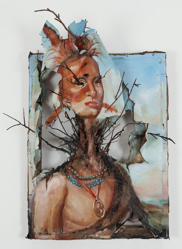 Valerie Hegarty, ‘Native American Chief (Sharitarish) with Branches’, 2013, Sculpture, Synthetic polymer on canvas — artificial branches, foil, paper, glue and sand, Independent Curators International (ICI) Benefit Auction