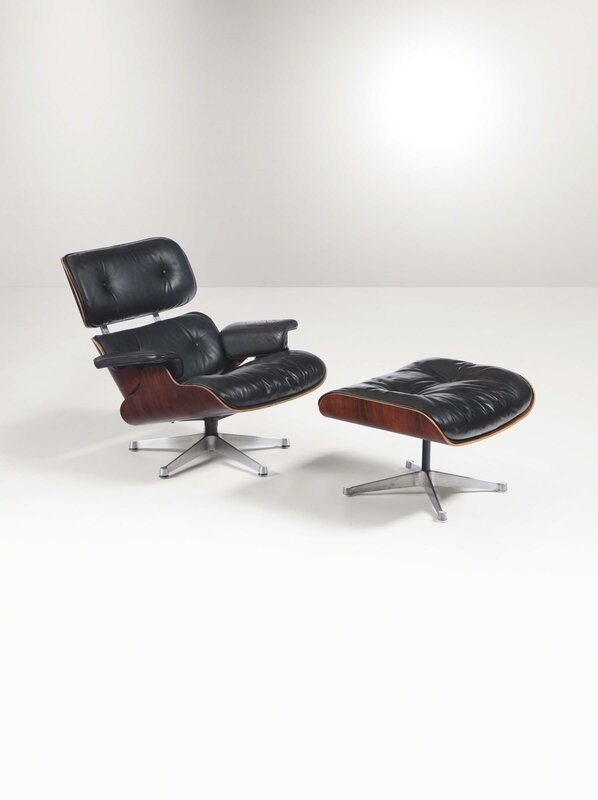 Charles Eames, ‘A 670 lounge chair and 671 stool with a fitted and veneered plywood and aluminum shell and leather seat’, 1970 ca., Design/Decorative Art, Cambi