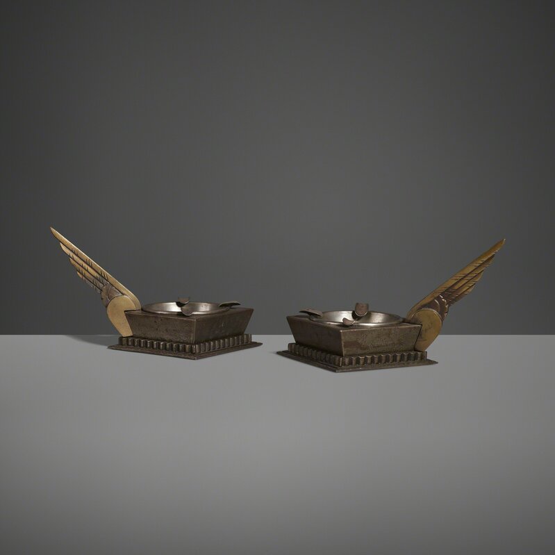 Edgar Brandt, ‘Ashtrays, Pair’, c. 1930, Design/Decorative Art, Steel, cast bronze, Rago/Wright/LAMA/Toomey & Co.