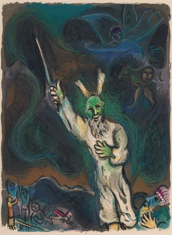 Marc Chagall, ‘Moses Casts Darkness over Egypt, from The Story of the Exodus’, 1966, Print, Lithograph in colors on Arches paper, Heritage Auctions