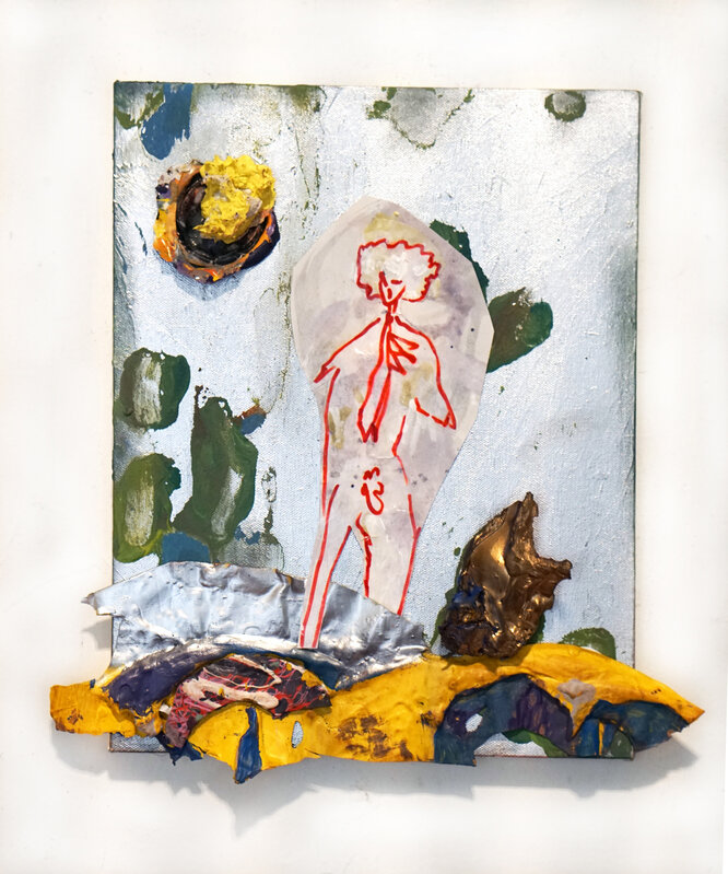Pedro Vélez, ‘Naked Man Faces Nature’, 2019, Painting, Acrylic and sculpted acrylic on canvas with collage, SEASON