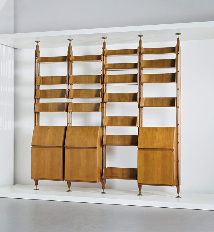 Franco Albini, ‘Unique bookcase, designed for the study of Casa F., Milan’, circa 1956, Design/Decorative Art, Walnut-veneered wood, walnut, brass., Phillips