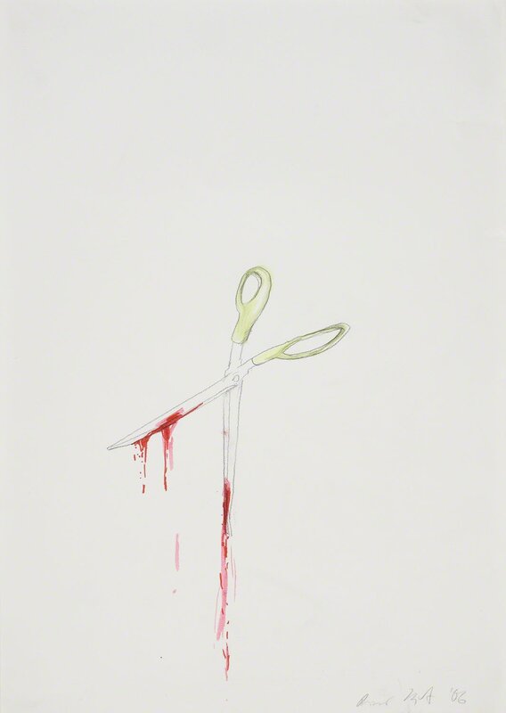 Ragnar Kjartansson, ‘Untitled (bad drawing of scissors with blood)’, 2006, Drawing, Collage or other Work on Paper, Drawing on paper, Luhring Augustine