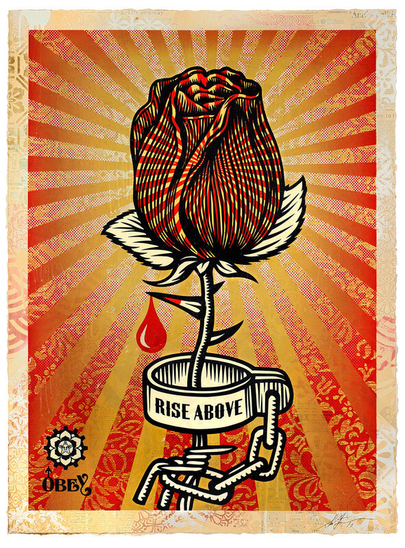 Shepard Fairey, ‘Rose Shackle’, 2019, Other, Silkscreen & Mixed media collage on paper, HPM, PAINT (RED) Benefit Auctions