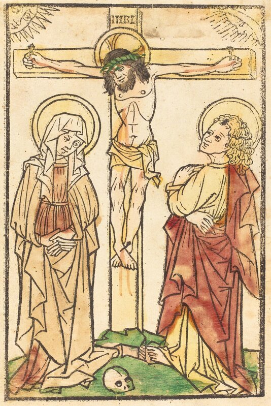 ‘Christ on the Cross’, ca. 1460, Print, Woodcut, hand-colored in red lake, tan, yellow, green, and gray, National Gallery of Art, Washington, D.C.