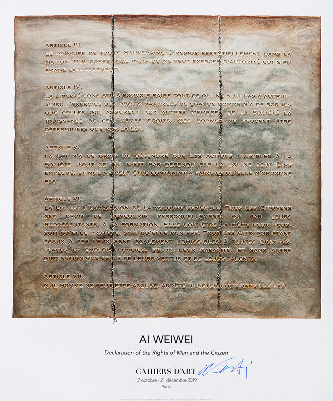 Ai Weiwei, ‘Declartion Of The Rights Of Man And The Citizen’, 2019, Posters, Cahiers D'Art Exhibition poster, Tate Ward Auctions