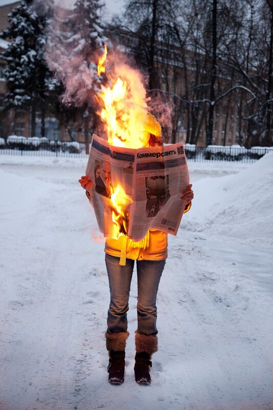 Tim Parchikov, ‘Burning News.’, 2009-2012, Photography, C-prints mounted on dubond, Marina Gisich Gallery