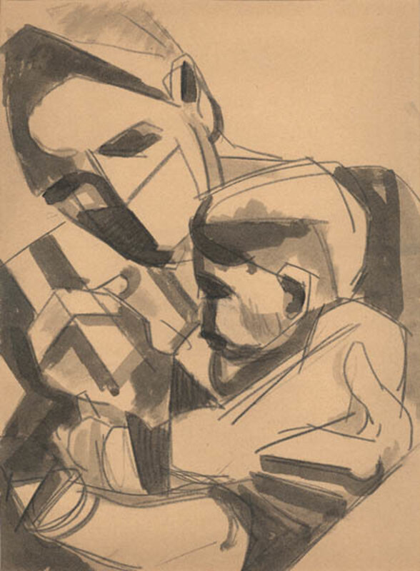 Herbert Barnett, ‘Mother in Surgical Mask Holding her Child’, ca. 1946-47, Drawing, Collage or other Work on Paper, Conte crayon and ink wash on paper, Childs Gallery