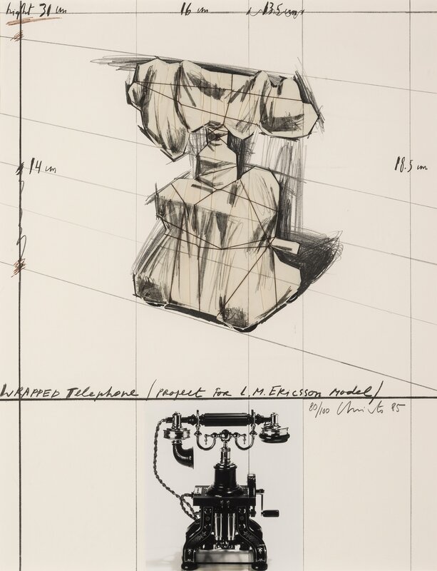 Christo and Jeanne-Claude, ‘Wrapped Telephone, Project for L.M. Ericsson Model (Schellmann 119)’, 1985, Mixed Media, Lithograph with collage of fabric, twine and photograph, Forum Auctions