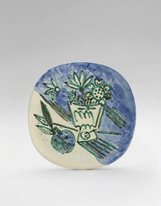 Pablo Picasso, ‘Bouquet à la pomme (Bouquet with Apple)’, 1956, Design/Decorative Art, White earthenware plate, painted in colours with black oxide, coloured engobe and partial brushed glaze., Phillips