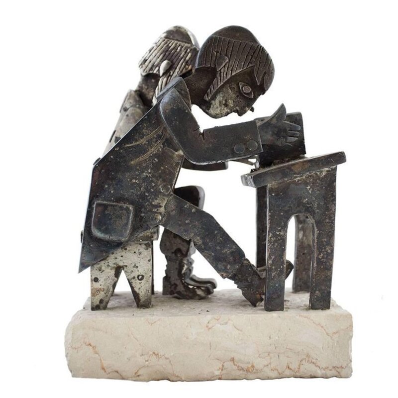 Frank Meisler, ‘Rare Vintage Israeli Judaica Yeshiva Talmud Students Sculpture’, 1960-1969, Sculpture, Metal, Stone, Lions Gallery