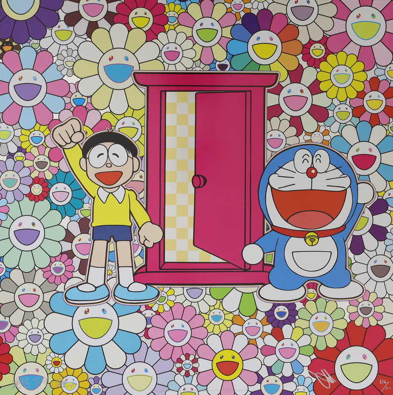 Takashi Murakami, ‘Anywhere Door (Dokodemo Door) in the Field of Flowers and We Came to the Field of Flowers Through Anywhere Door, set of two prints’, 2019, Print, Offset lithograph with high gloss varnishing on paper, Artsy x Capsule Auctions