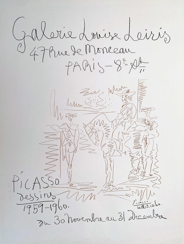 Pablo Picasso, ‘Galerie Louise Leires Leires, Picasso Dessins 1959-1960 Gallery Poster ’, 1960, Posters, Stone Lithograph, The artist drew directly onto the stone for the poster, David Lawrence Gallery