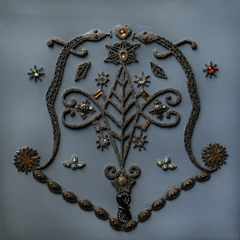 Max Benjamin Grégoire, ‘Damballah’, 2020, Mixed Media, Pins and recycled jewelry on wood, Le Centre d'Art d'Haïti