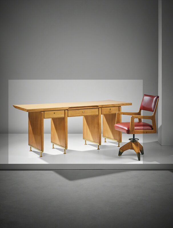 Gio Ponti, ‘Unique executive desk, designed for the Dulciora offices, Milan’, 1946-1948, Design/Decorative Art, Oak, oak-veneered wood, brass, Phillips