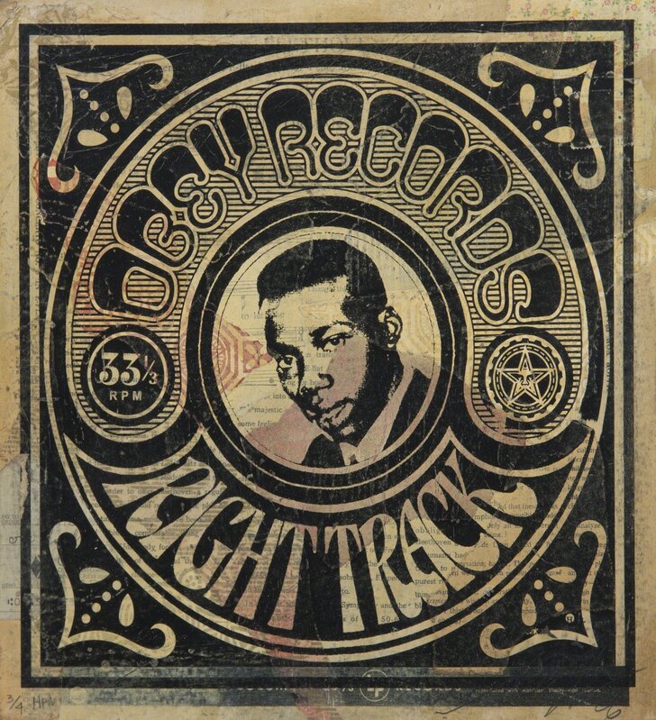 Shepard Fairey, ‘Obey Records, Right Track’, 2006, Other, HPM on verso of Columbia Records "Beethoven: Concerto No. 5" and record sleeve, Julien's Auctions