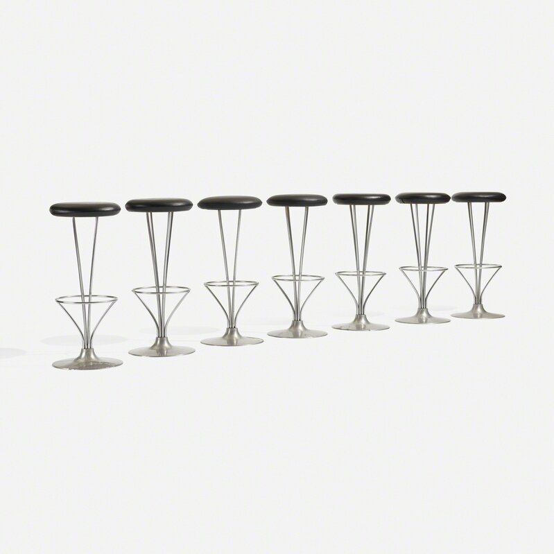 Piet Hein, ‘stools, set of seven’, 1971, Design/Decorative Art, Matte chrome-plated steel, cast aluminum, vinyl, Rago/Wright/LAMA/Toomey & Co.