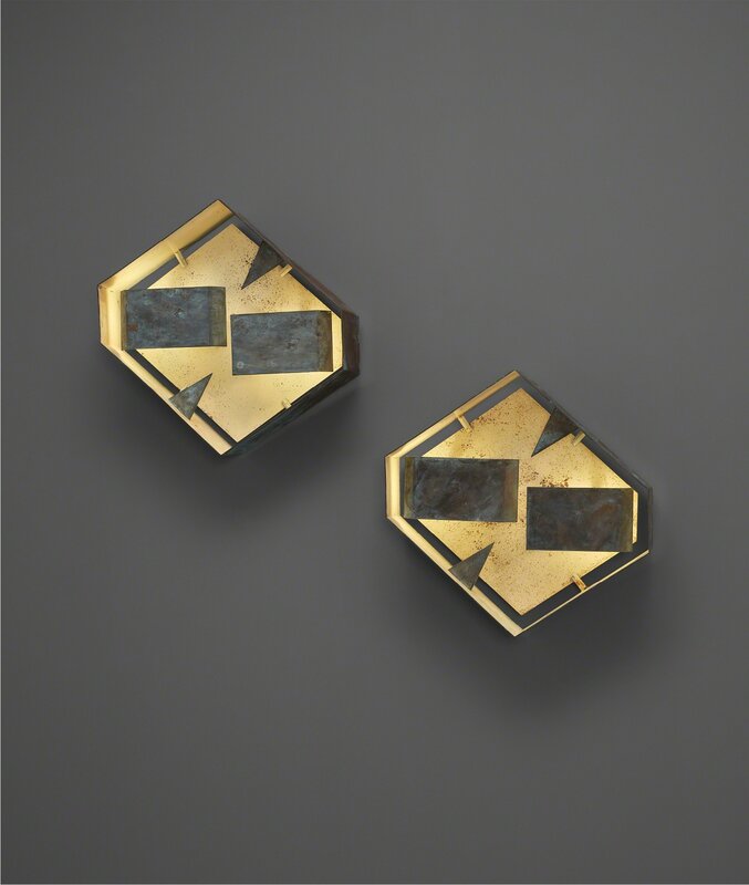 Gio Ponti, ‘Pair of wall lights’, circa 1957, Design/Decorative Art, Patinated brass, painted brass, painted steel., Phillips