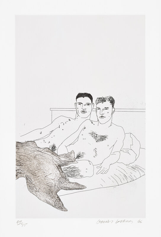 David Hockney, ‘The Beginning, plate 9 from Illustrations for 14 Poems by C.P. Cavafy (E.A. 466, S.A.C. 55, M.C.A.T. 55)’, 1966-1967, Print, Etching and aquatint, on handmade Crisbrook paper, with full margins., Phillips