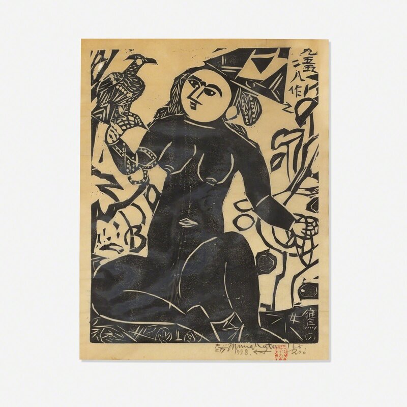 Shiko Munakata, ‘Hawk Woman’, 1955/1958, Print, Woodblock and ink on paper, Rago/Wright/LAMA/Toomey & Co.