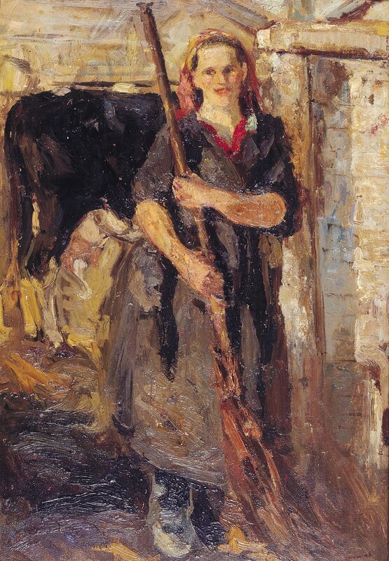 Pavel Izmailovich Khaykin, ‘Milkmaid’, 1948, Painting, Oil on cardboard, Surikov Foundation