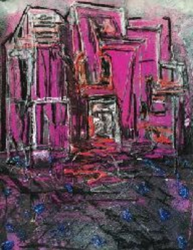 Randi Matushevitz, ‘Crooked Mansion’, 2017, Drawing, Collage or other Work on Paper, Mixed media on paper, framed (charcoal, pastel, spray paint, acrylic and glitter on arches), bG Gallery
