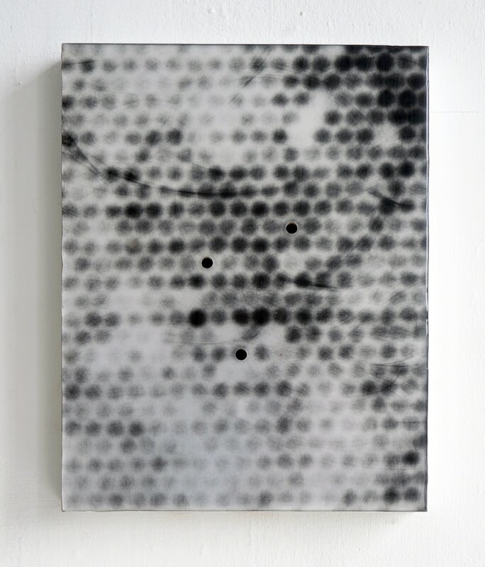 Carrie Yamaoka, ‘10 by 8 (black bubble, holes)’, 2015, Painting, Reflective mylar, urethane resin, and mixed media on wood panel, ULTERIOR GALLERY