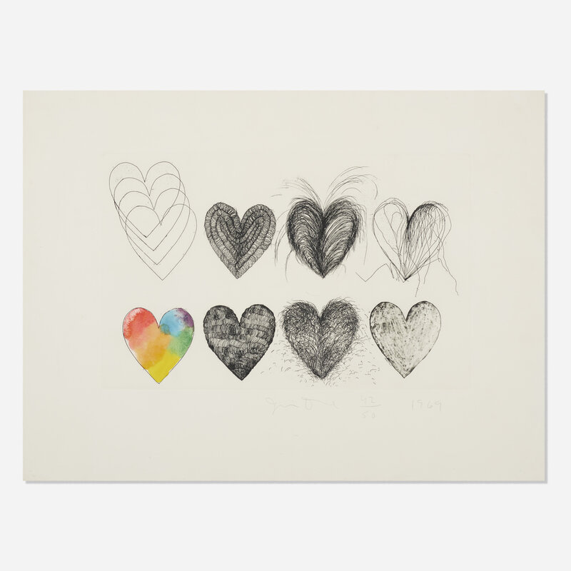 Jim Dine, ‘Hearts and a Watercolor’, 1969, Print, Etching and watercolor on Chrisbrook handmade paper, Rago/Wright/LAMA/Toomey & Co.