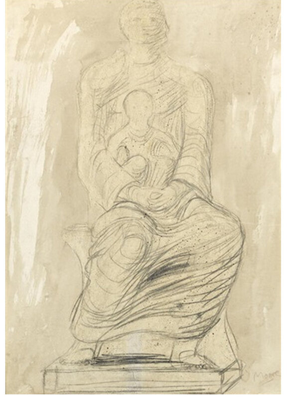 Henry Moore, ‘Study of Madonna and Child’, 1943, Drawing, Collage or other Work on Paper, Wash, pencil, wax resist and ink on paper, Osborne Samuel