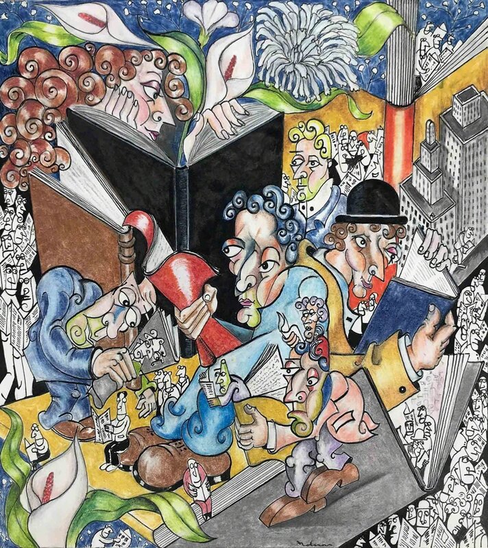 Adnan Charara, ‘The Pleasures of Reading’, 1999, Drawing, Collage or other Work on Paper, Ink, graphite and prisma on paper, Doyle