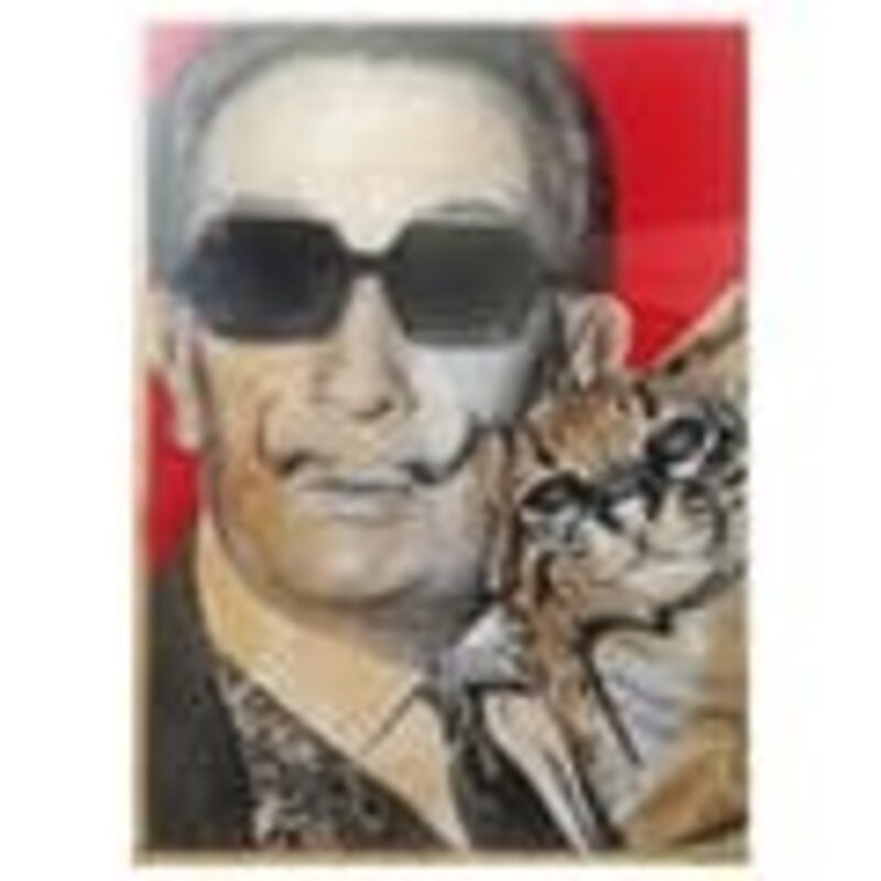 Mr. Brainwash, ‘MR BRAINWASH- "COOL DALI WITH THE CAT (RED)" HAND SIGNED ’, 2008, Print, Acrylic / Seriograph / Technique Mixte, Arts Limited