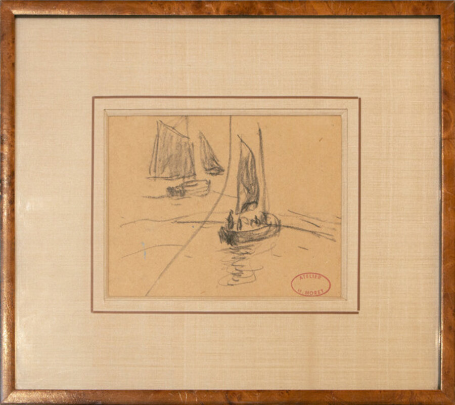 Trois bateaux à voile, un homme