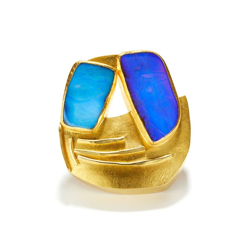 Nancy Michel, ‘Blue Pair Brooch’, ca. 2016, Jewelry, Brooch, gold, nancy michel, opal, Patina Gallery